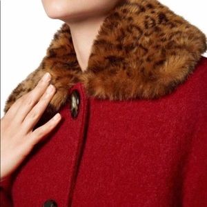 L.K. Bennett red coat with removable leopard faux fur collar